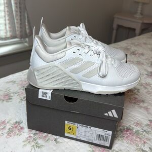 Adidas White and Gray Athletic Shoes with Mesh Upper